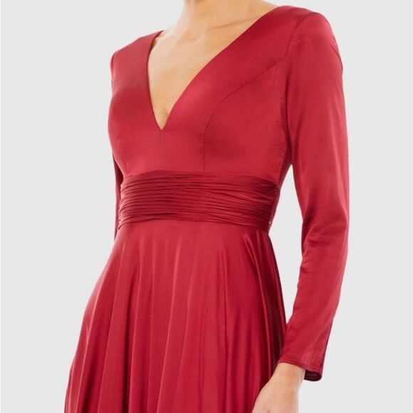 Ieena for Mac Duggal Red Long Sleeve Ruched Waist A-Line Gown Maxi Dress 10 NEW - Picture 13 of 13
